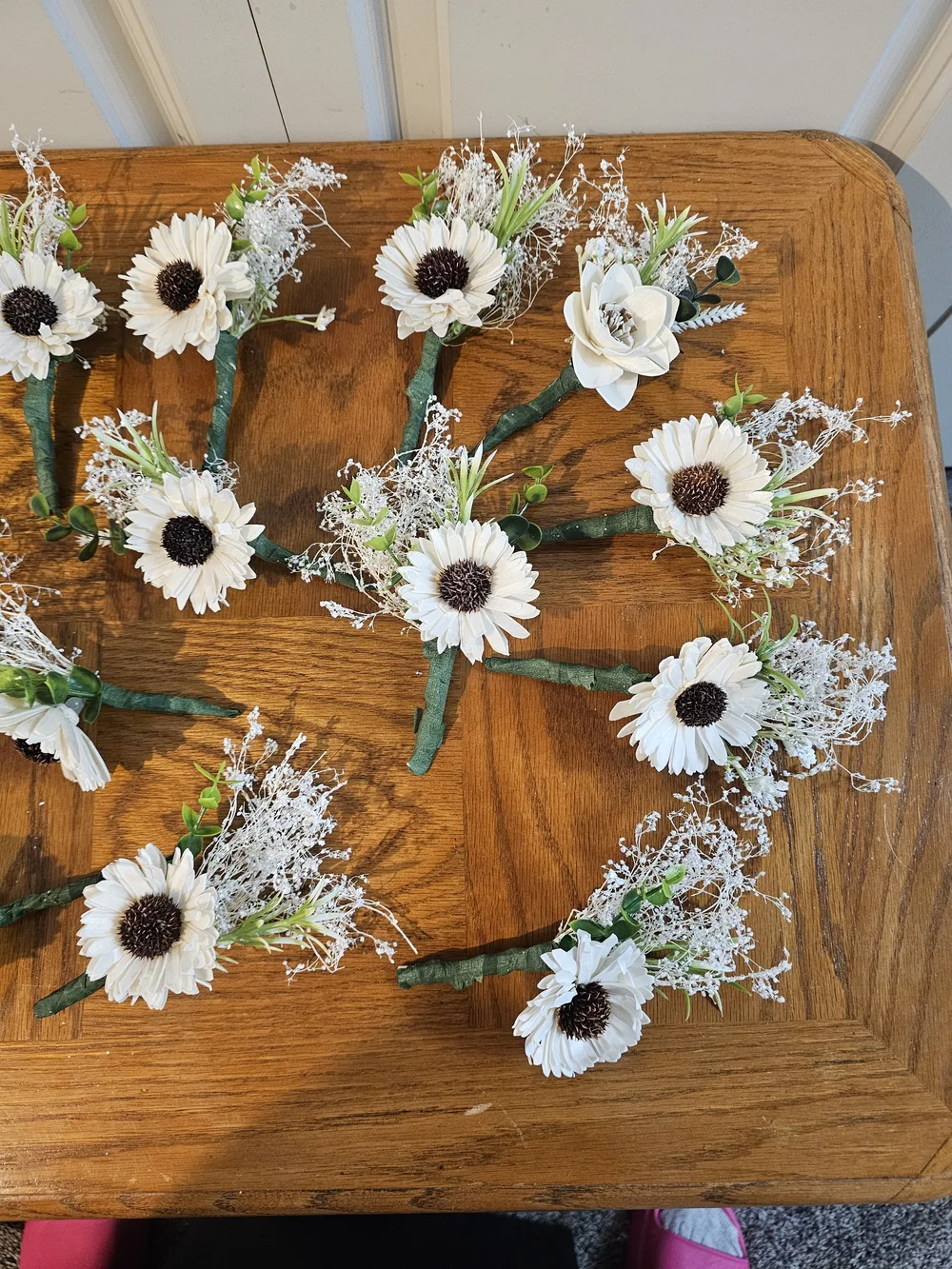 White Sunflower Boutonniere Sola Wood Flowers With Dried And Artificial Greens
